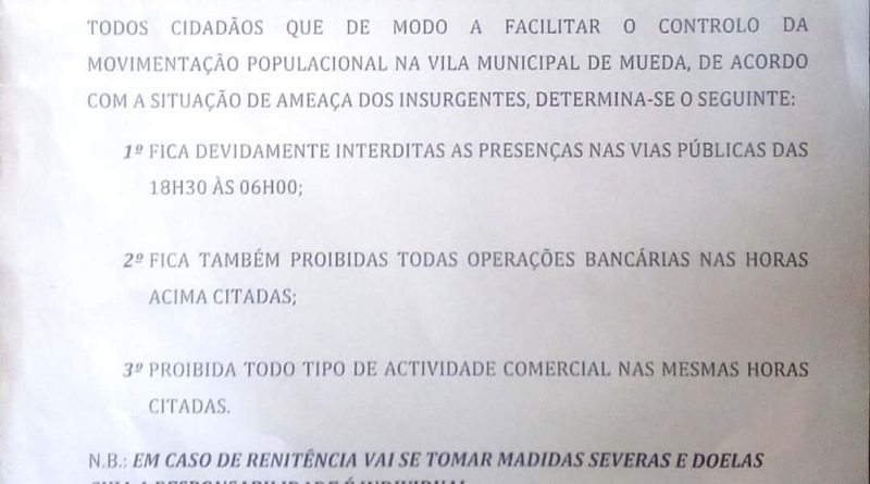 Recolher obrigatório em Mueda