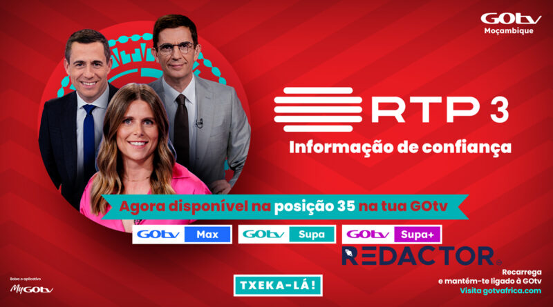 A RTP3 já está disponível na DStv e Gotv