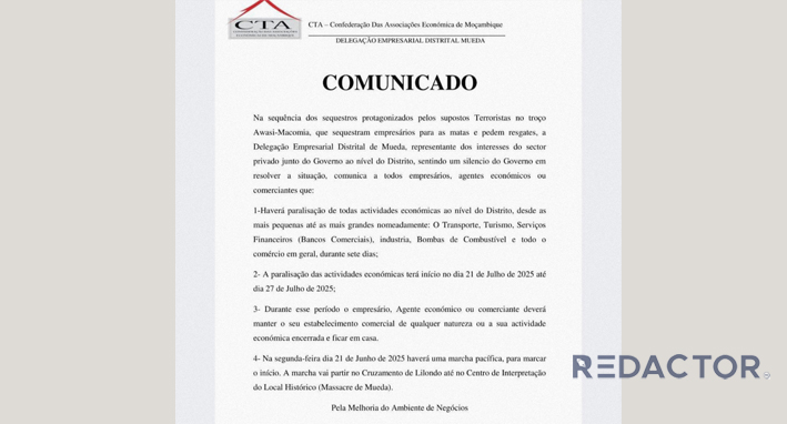 Direcção da CTA evita paralização de actividades económicas em Mueda