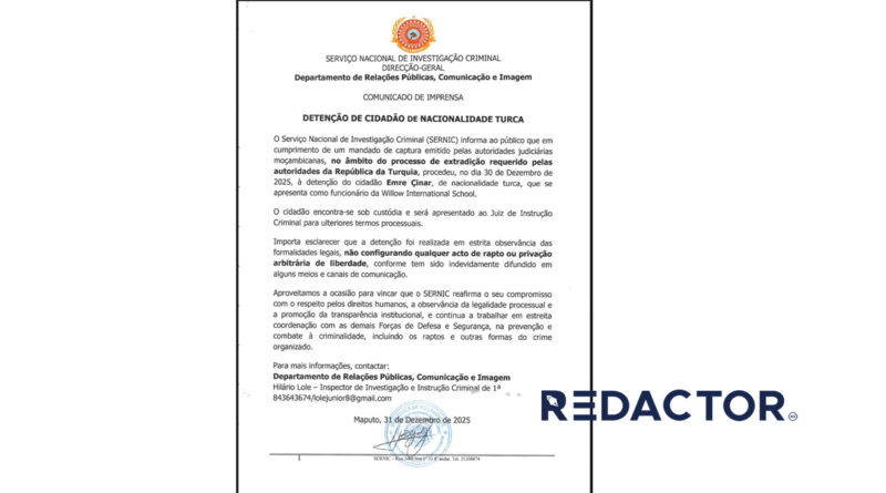 SERNIC assume que deteve Emre Çinar