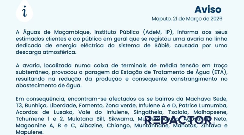 Avaria condiciona abastecimento de água